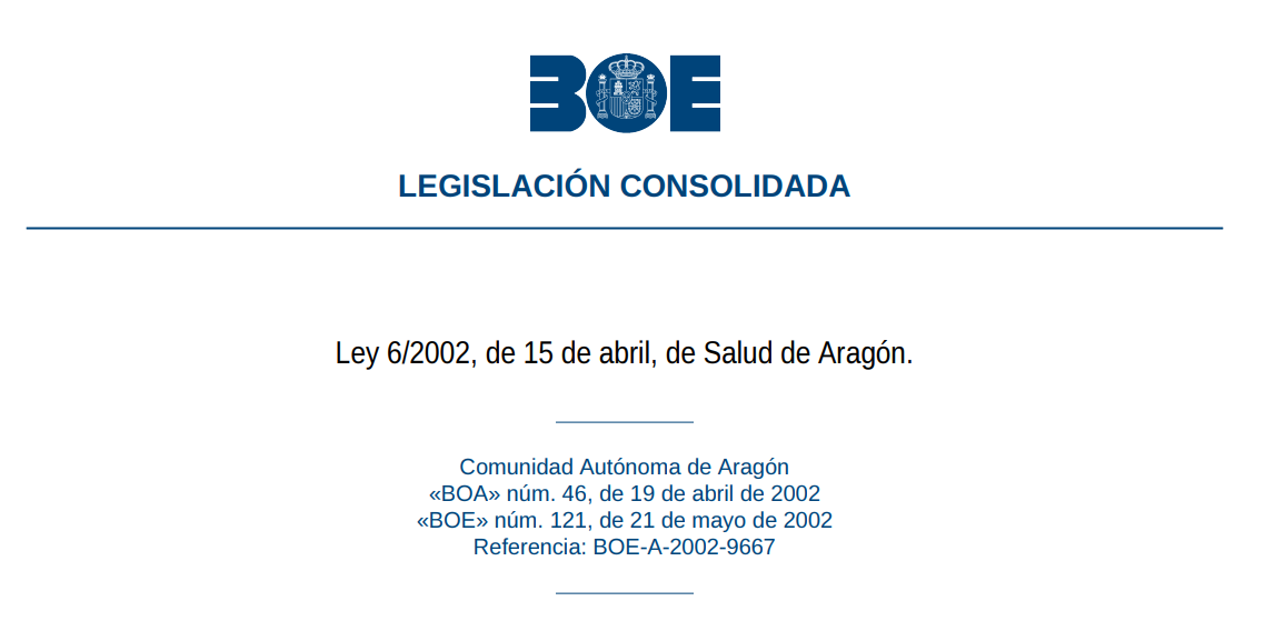 Nuevos test de la Ley 6/2002, de 15 de abril, de Salud de Aragón